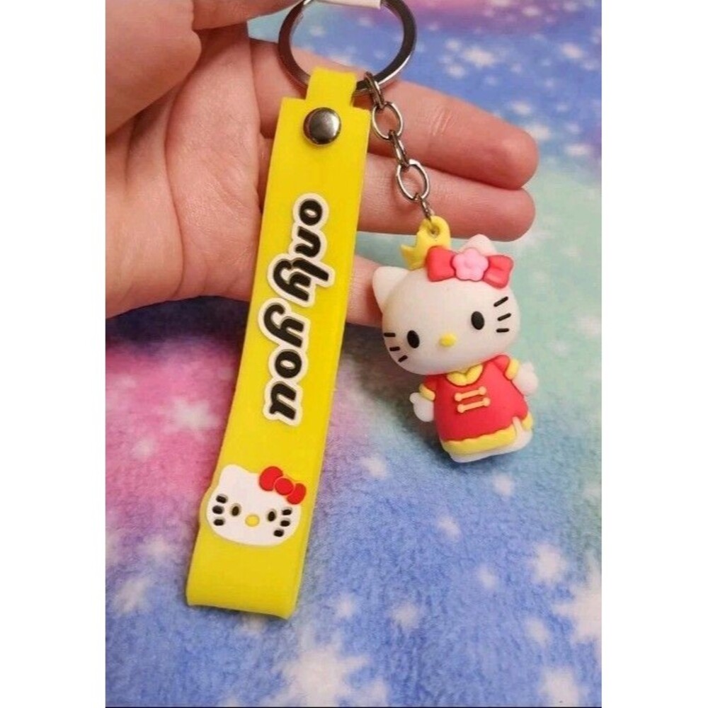 Hello Kitty Crown Wristlet Keychain Yellow Rubber Sanrio "Only You" Love